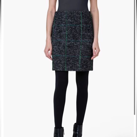 AKRIS PUNTO | NEW Windowpane Check Herringbone Pencil Skirt Women’s Size 10 - Picture 1 of 15